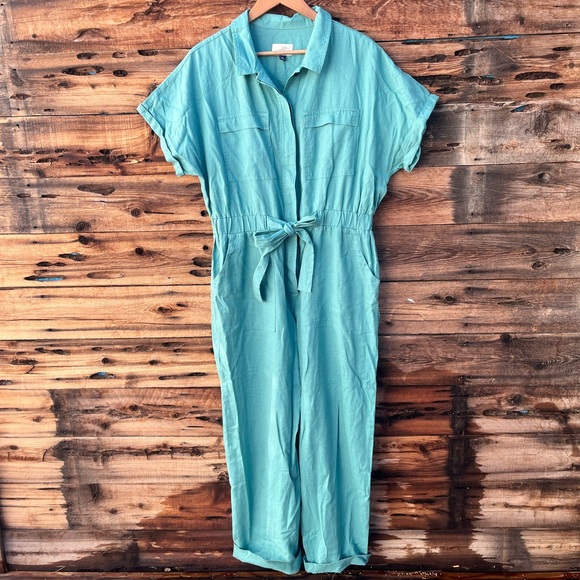 UNIVERSAL THREAD | Aqua Linen Blend Jumpsuit Romper 12 - Picture 1 of 5